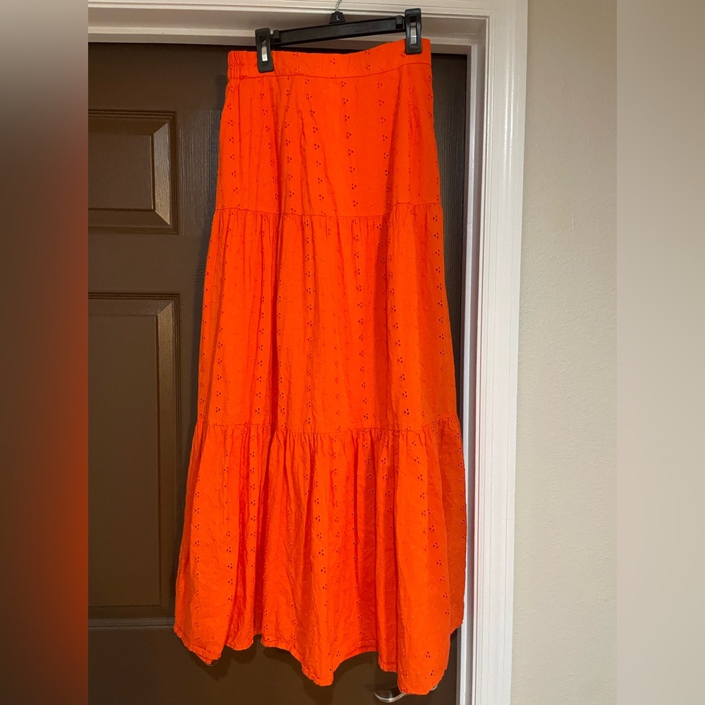 Vibrant Redish-Orange Maxi Skirt
